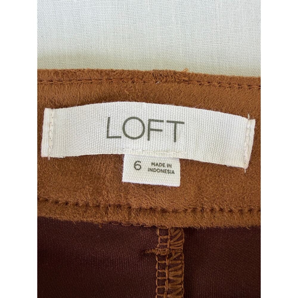 LOFT The Palmer Boho Western Chic Faux Suede Cognac Brown Wide Leg Pants Size 6 - Picture 7 of 13